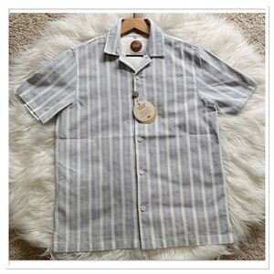 NWT Common People Button Down Textured Shirt White Grey Small